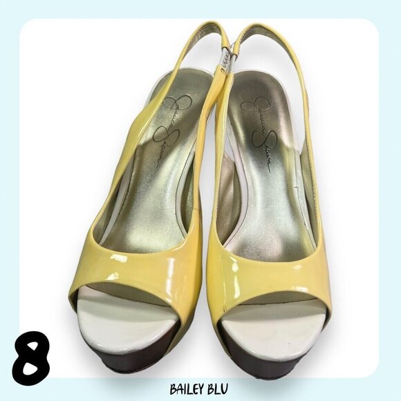 JESSICA SIMPSON Astor White Pale Yellow Patent Leather Peep Toe Pump Heel - Picture 2 of 9